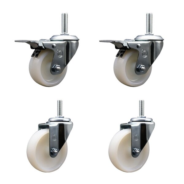 Service Caster 4 Inch Nylon Swivel 58 Inch Threaded Stem Caster Set 2 Total Lock Brakes SCC-TSTTL20S414-NYS-58212-2-S-2 - main